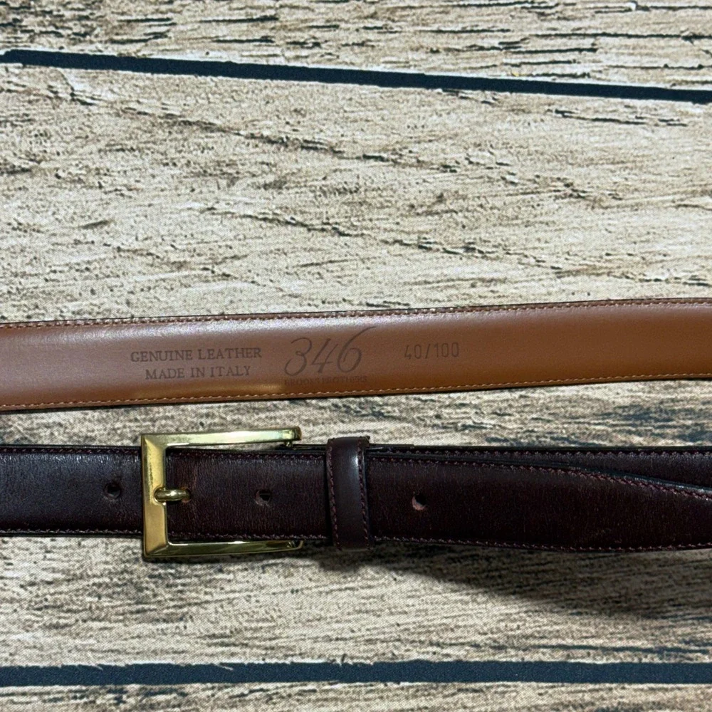 Brooks Brothers 346 Belt Mens 40 Burgundy Red Leather Gold Buckle Made In Italy
